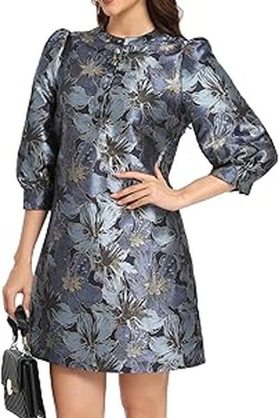 Natalie Fuller’s Printed Jacquard Dress in Italy
