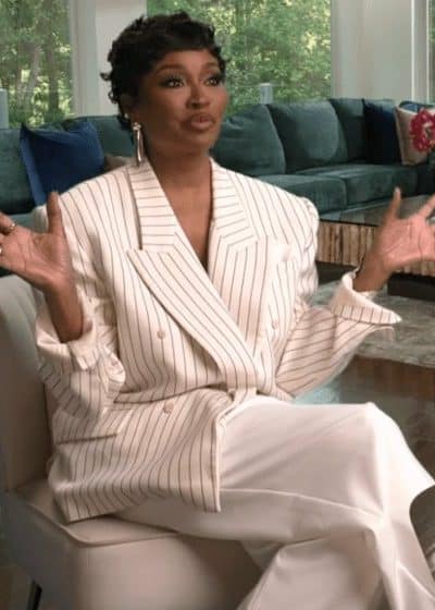 Cynthia Bailey’s White Pinstriped Confessional Blazer - Product Image