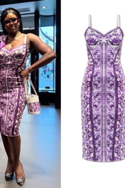Real Housewives of Beverly Hills: Season 15 Episode 14 Bozoma’s Purple & White Printed midi Dress - Product Image