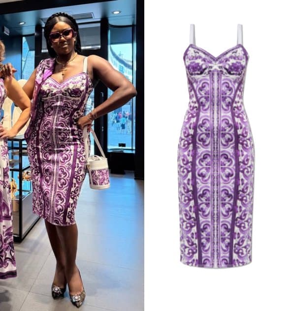 Real Housewives of Beverly Hills: Season 15 Episode 14 Bozoma’s Purple & White Printed midi Dress - Product Image
