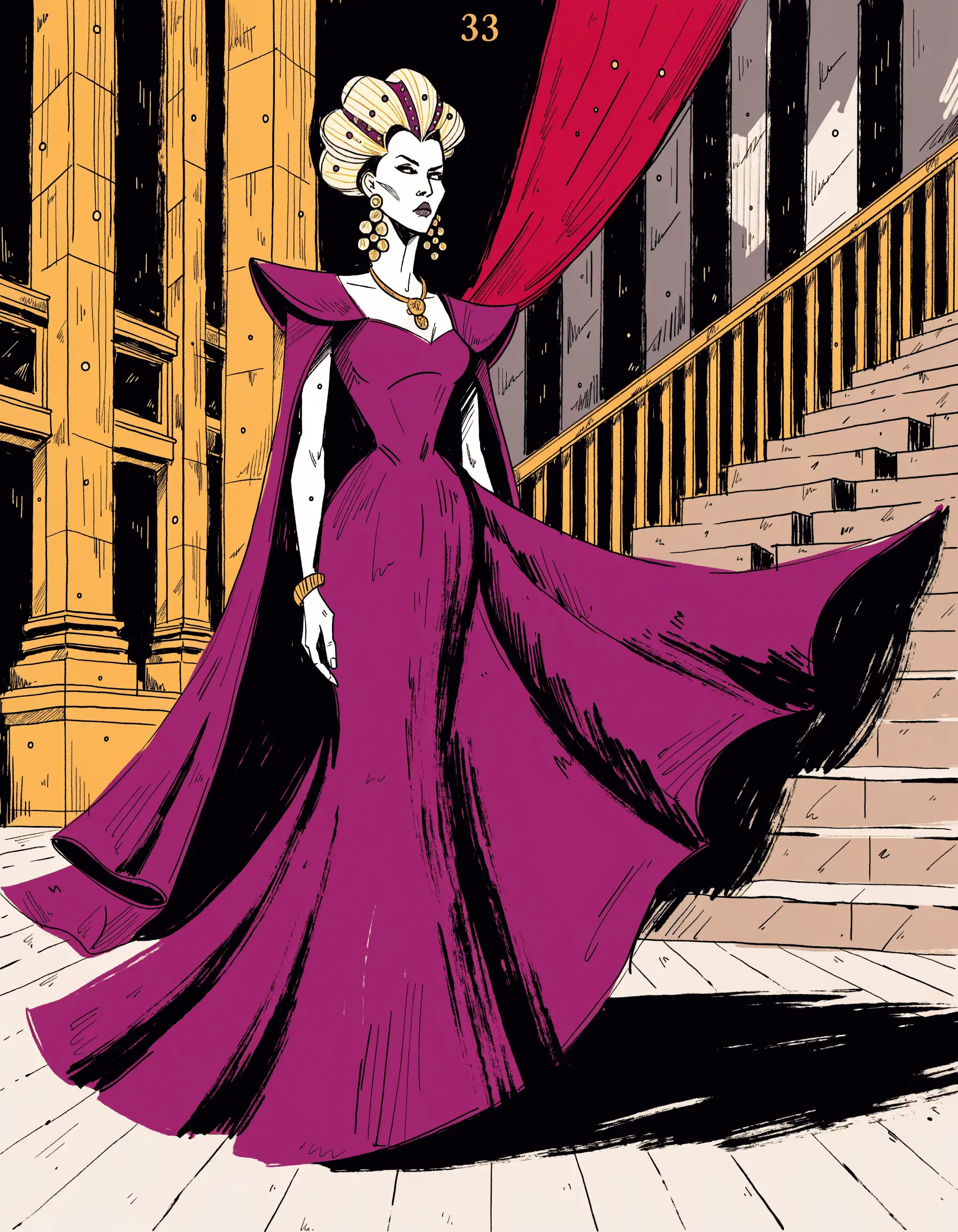 Illustrated Grande Dame archetype portrait, ranked number 33