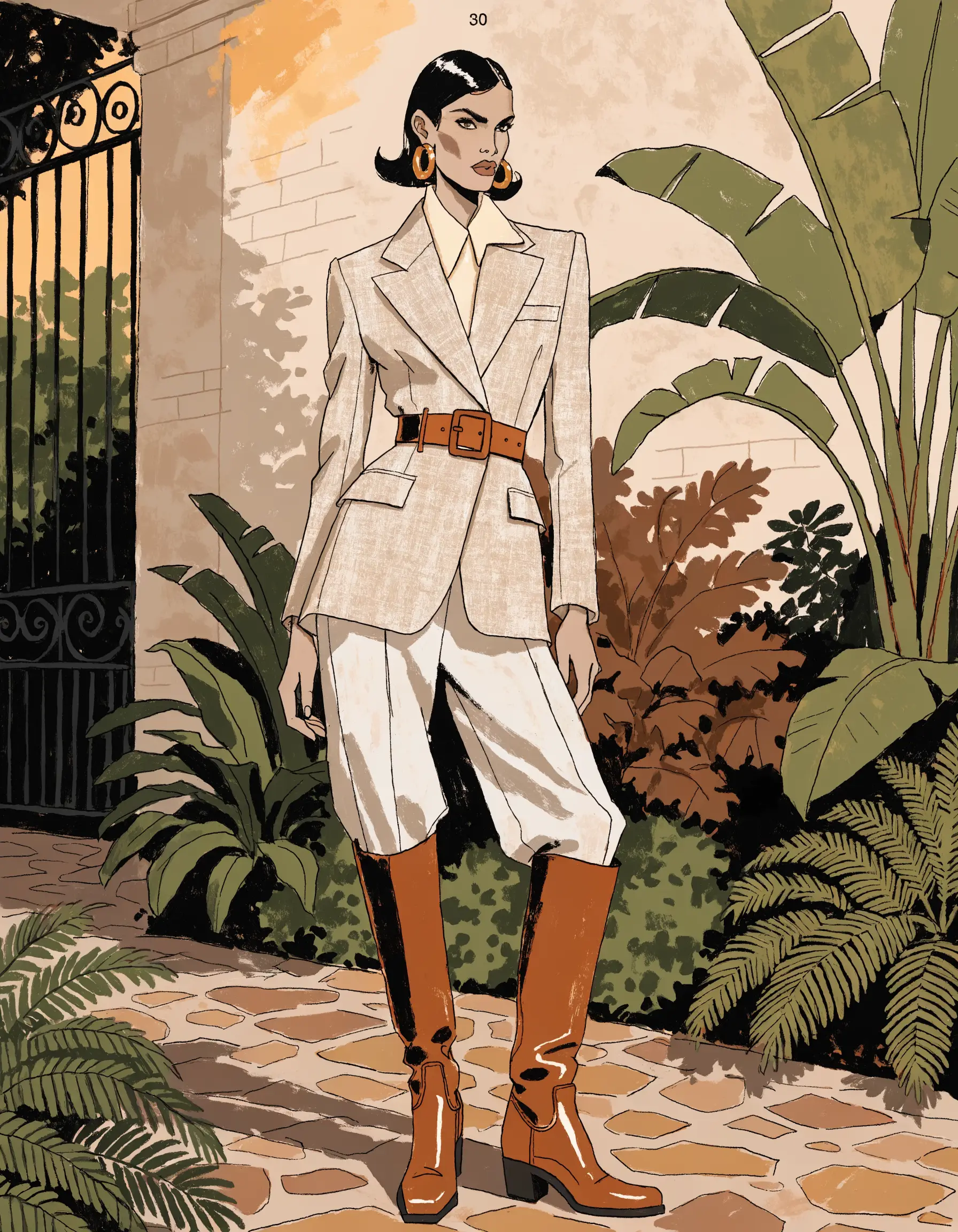 Illustrated Old Money Equestrian archetype portrait, ranked number 30