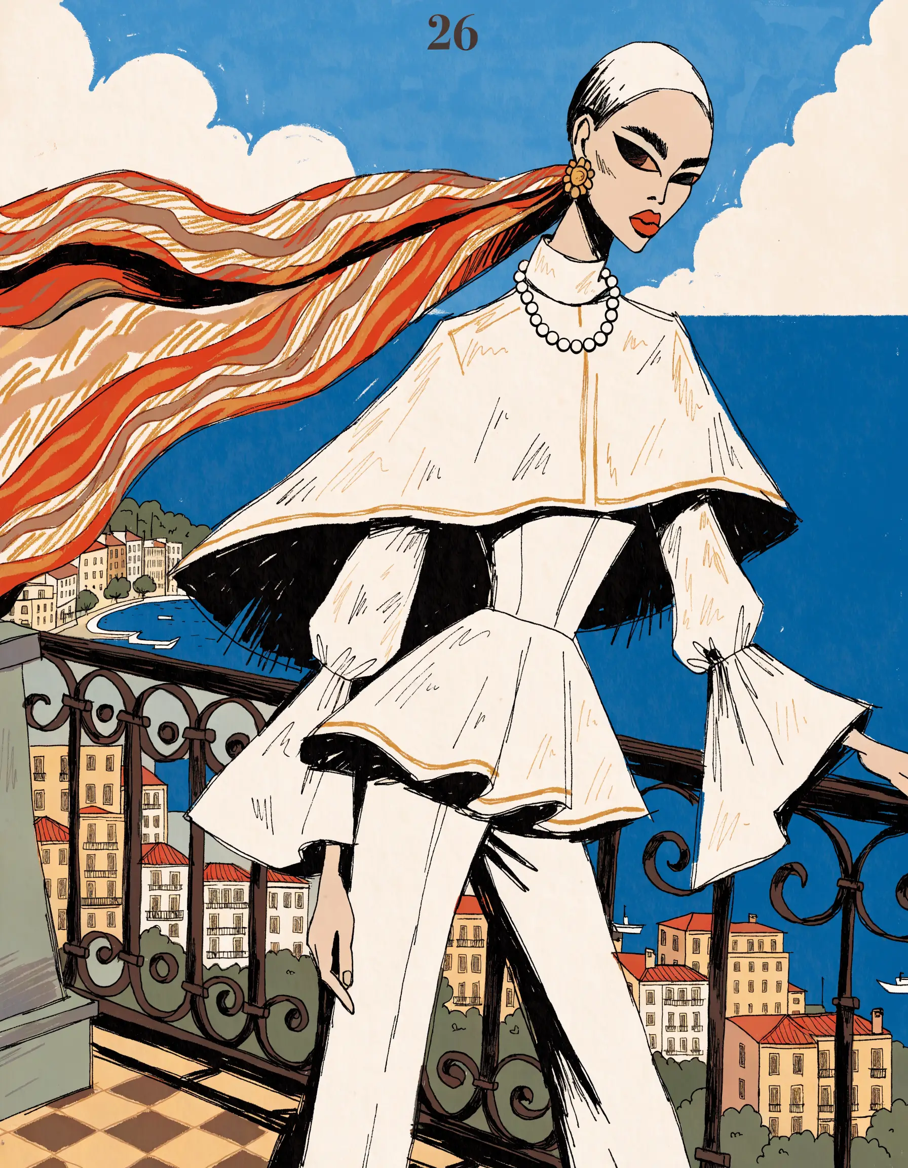 Illustrated Euro Summer Chic archetype portrait, ranked number 26