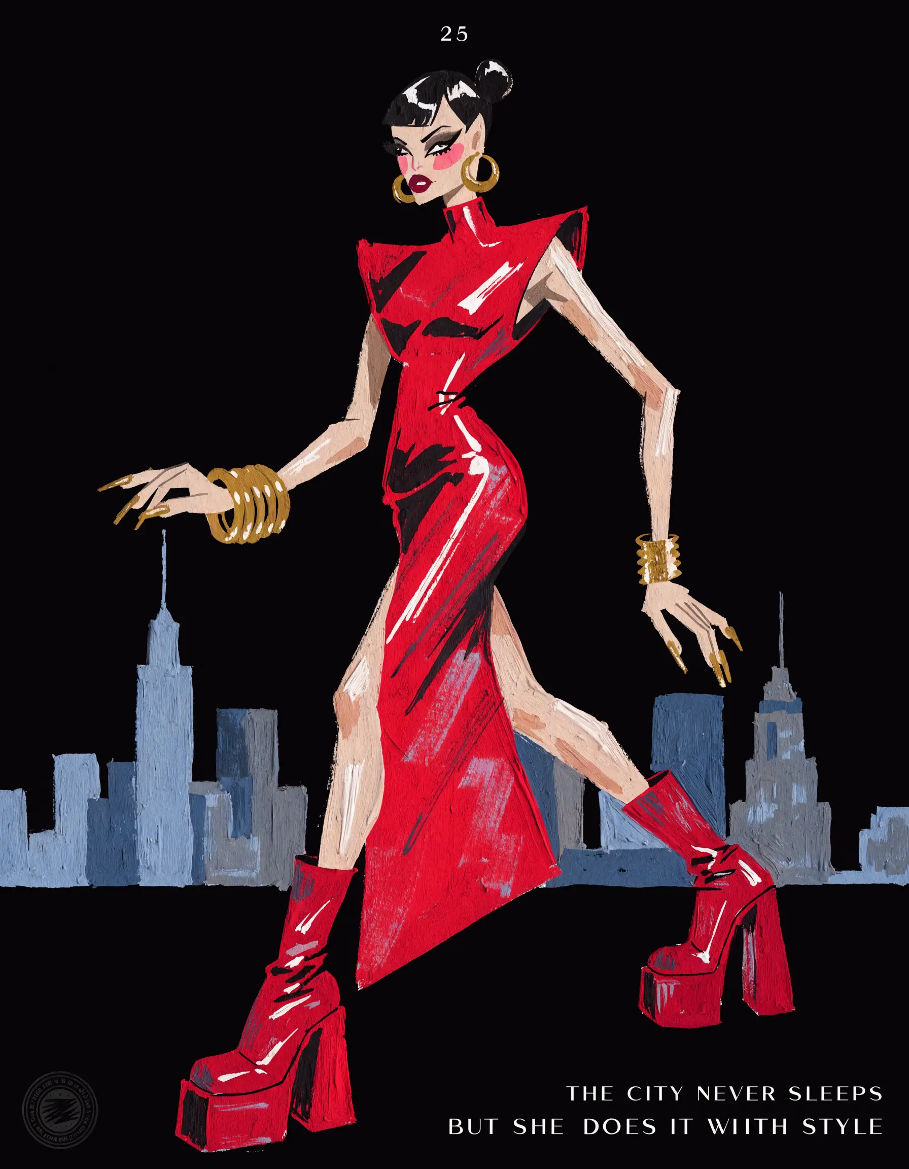 Illustrated Sultry Luxe archetype portrait, ranked number 25