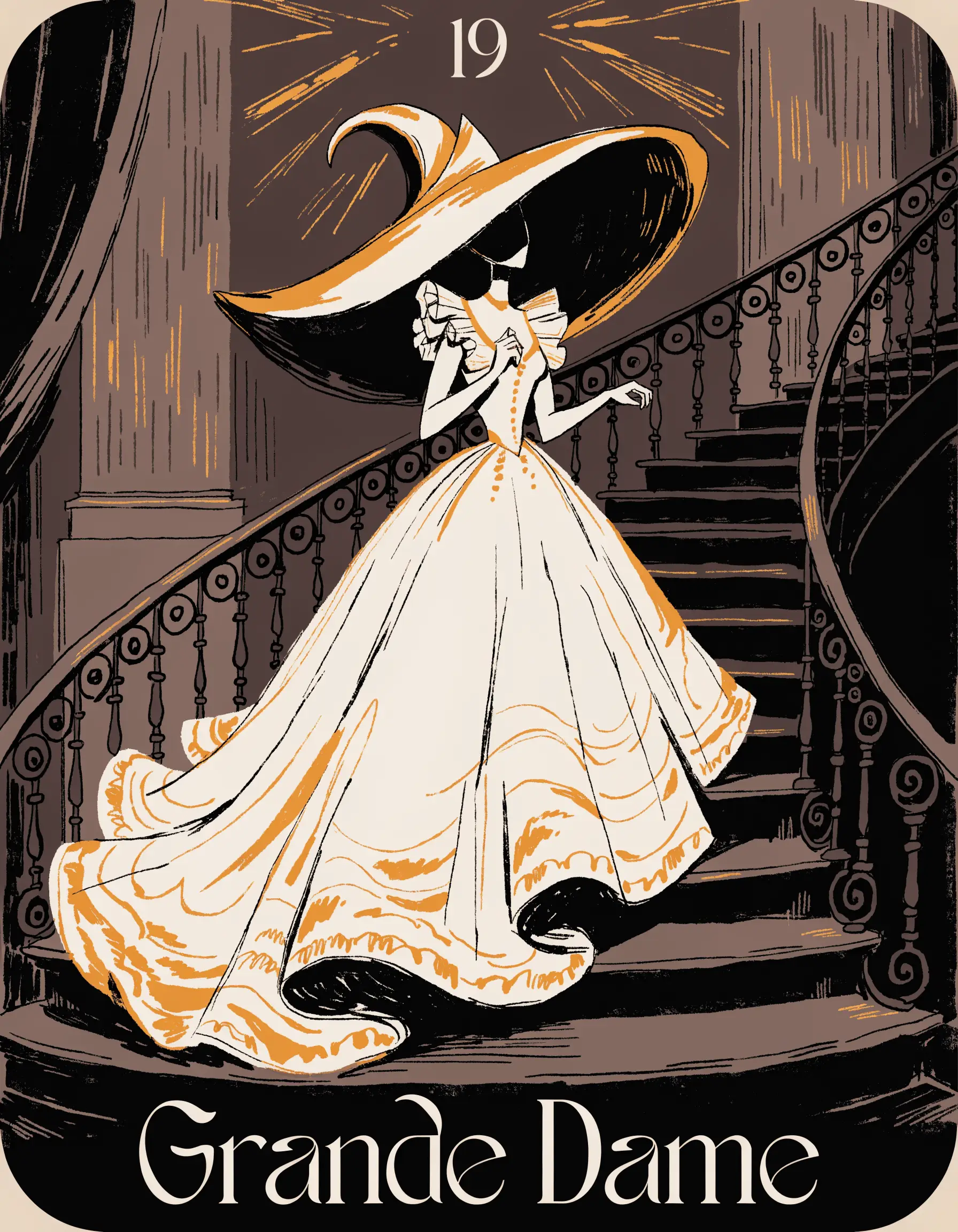 Illustrated Grande Dame archetype portrait, ranked number 19