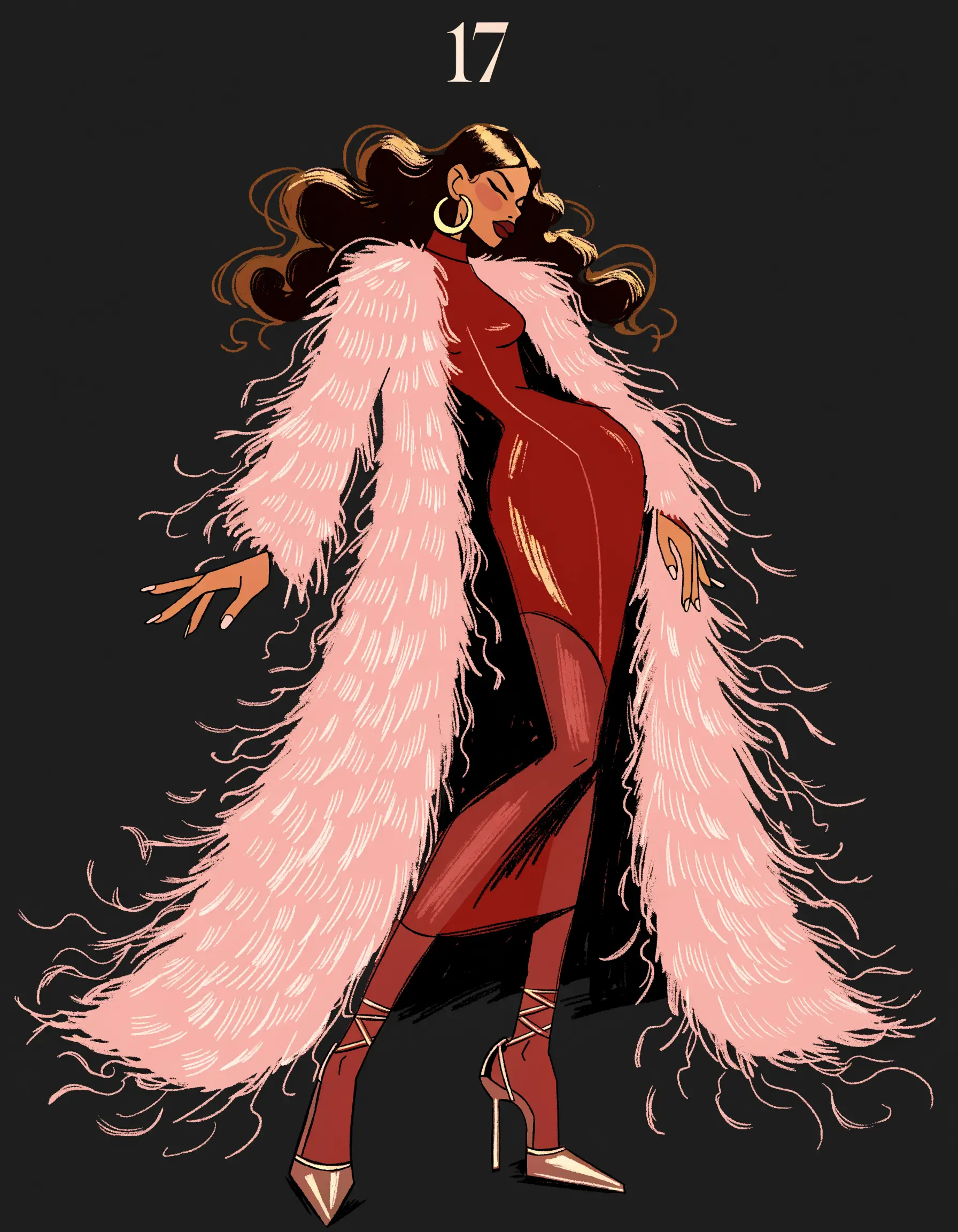 Illustrated Sultry Luxe archetype portrait, ranked number 17