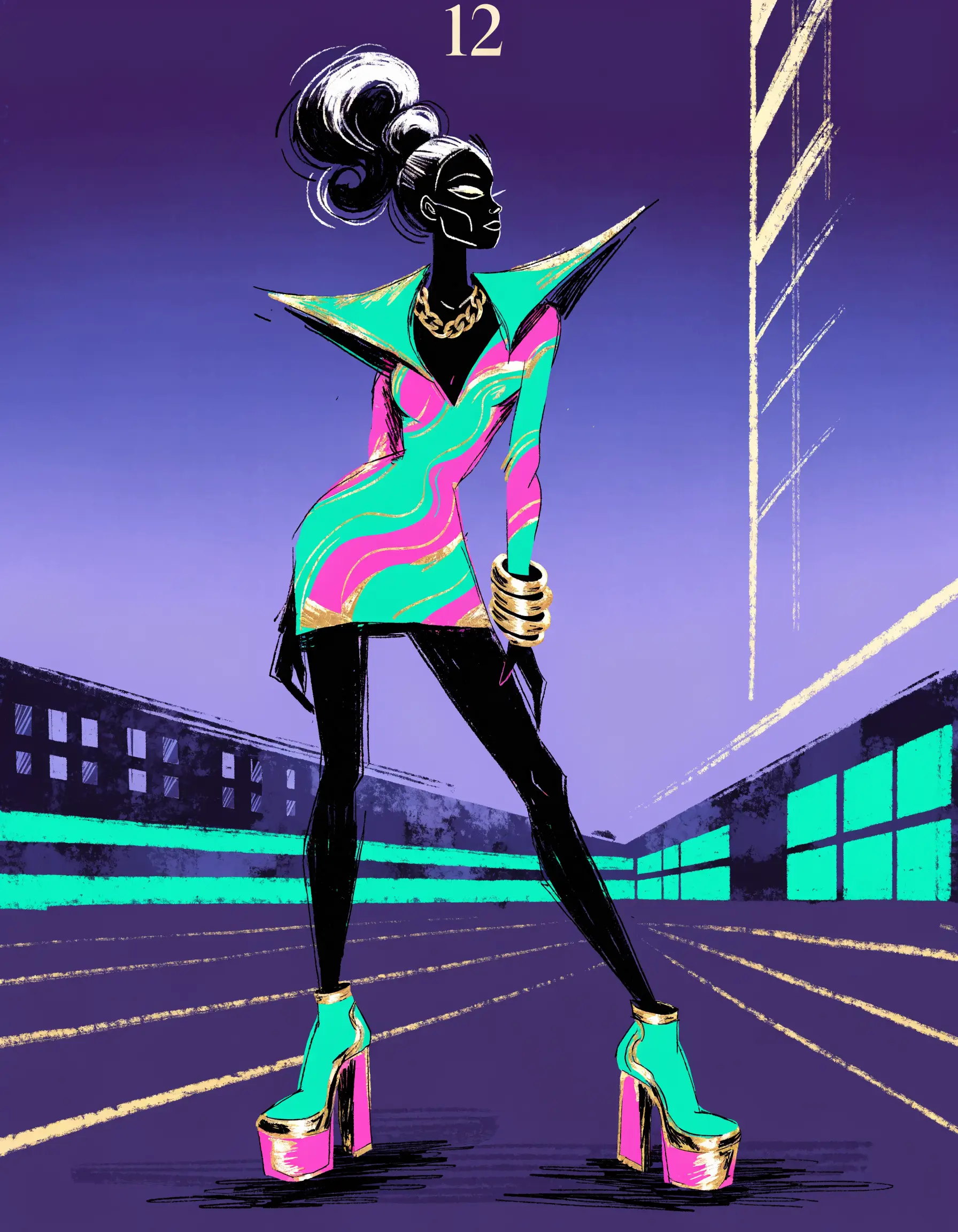 Illustrated Main Character Neon archetype portrait, ranked number 12