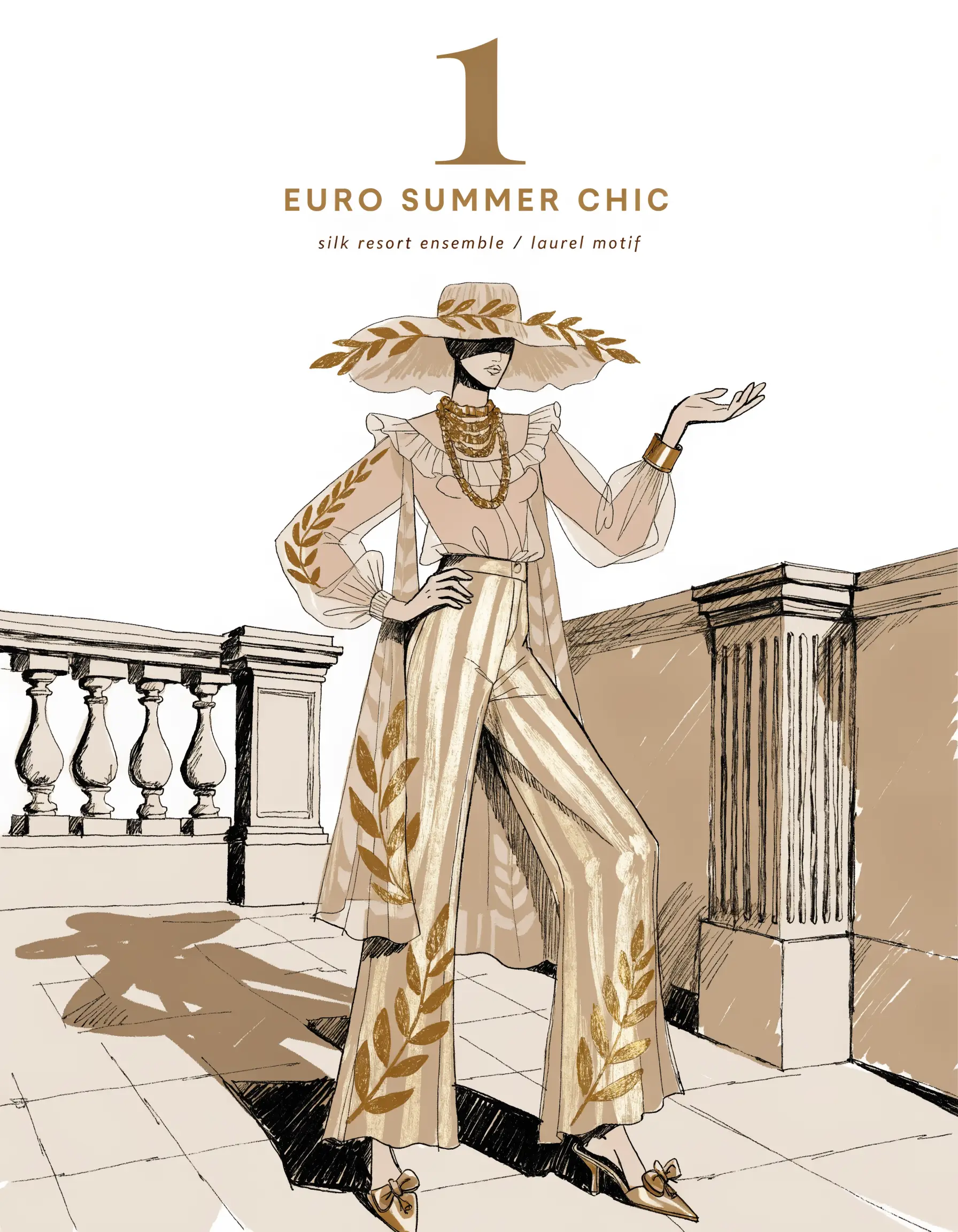 Illustrated Euro Summer Chic archetype portrait, ranked number 1